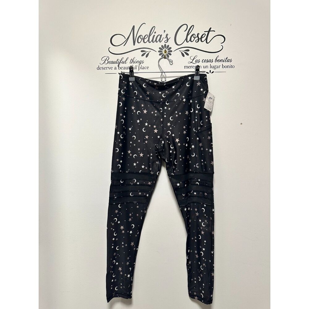 X by Gottex Celestial Moon Star Mesh Panel Side Pocket Leggings Medium NWT
